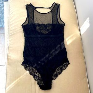H&M black lace mesh bodysuit XS